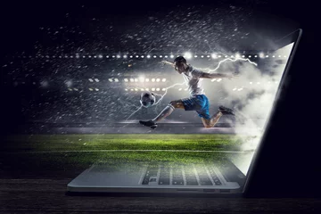 Foto op Plexiglas Soccer player in action. Mixed media © Sergey Nivens