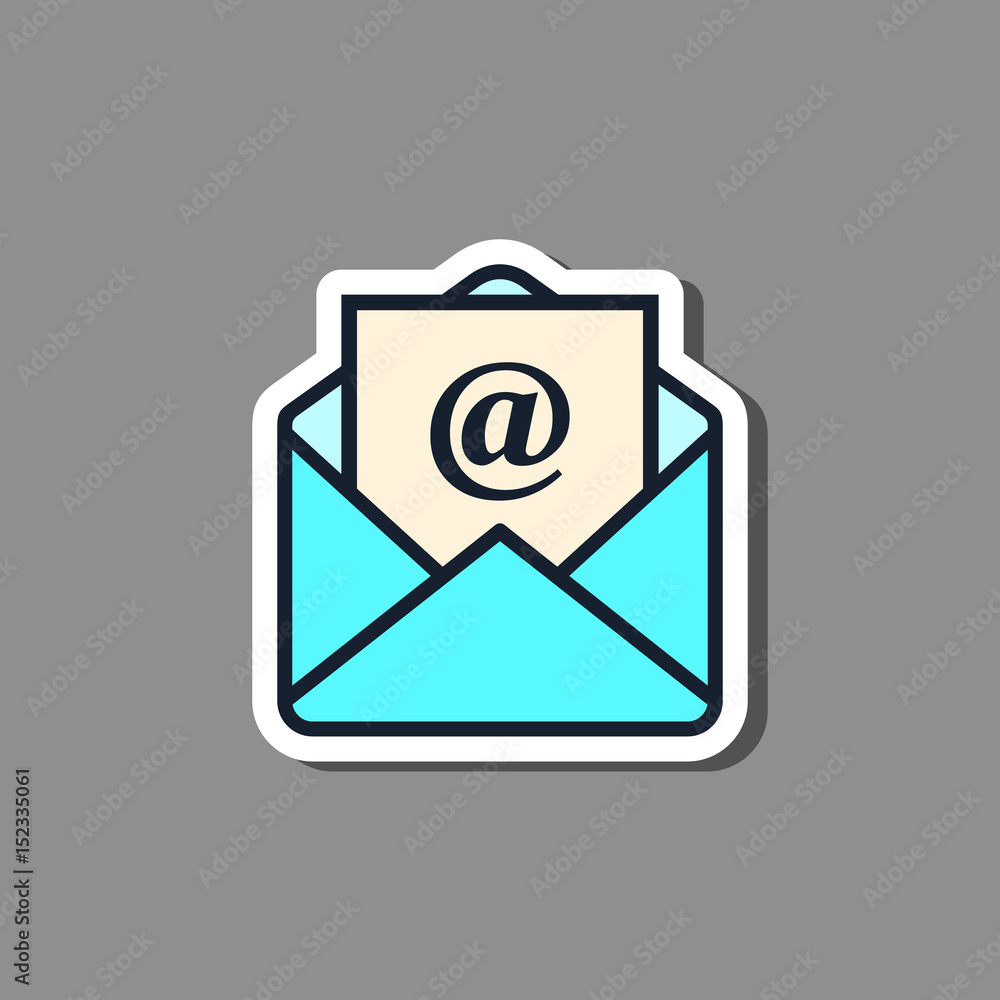 Aufkleber email open envelope paper sticker with shadow. vector isolated label.