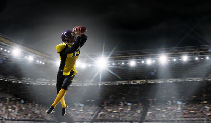 Center player with ball in hands. Mixed media