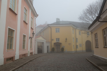 Tallinn, Old Town in the early morning in a fog
