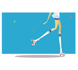 Close up illustration of the girls legs rollerblading. Vector