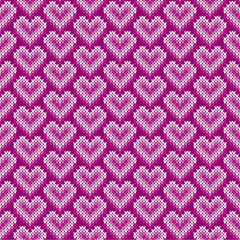 Seamless Knitted Pattern with Hearts. Valentine's Day Background