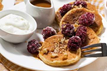 sweet corn pancakes for breakfast, closeup