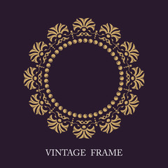 Golden decorative frame. Elegant lines of calligraphic ornament. Heraldic symbols. The original monogram. Vector business sign, identity for hotel, restaurant, heraldic, boutique, jewelry.