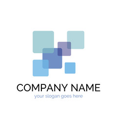 Abstract vector logo template. Squares in blue-violet colors superimposed one on another. Can be used for communications companies, high-tech innovation. Technology vector logotype. EPS10.