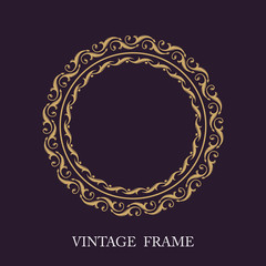 Gold decorative frame. Vector template monogram initials. Elegant vintage luxury emblem logo for restaurants, hotels, bars and boutiques. It can be used to design business cards, invitations.