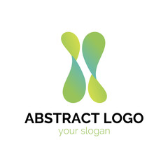 Two green curved elements, abstract vector logo template for communications companies, high-tech innovation. Creative business logotype. EPS10.