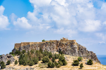 View of Lindos castle and acropolis, Rhodes island, Greece