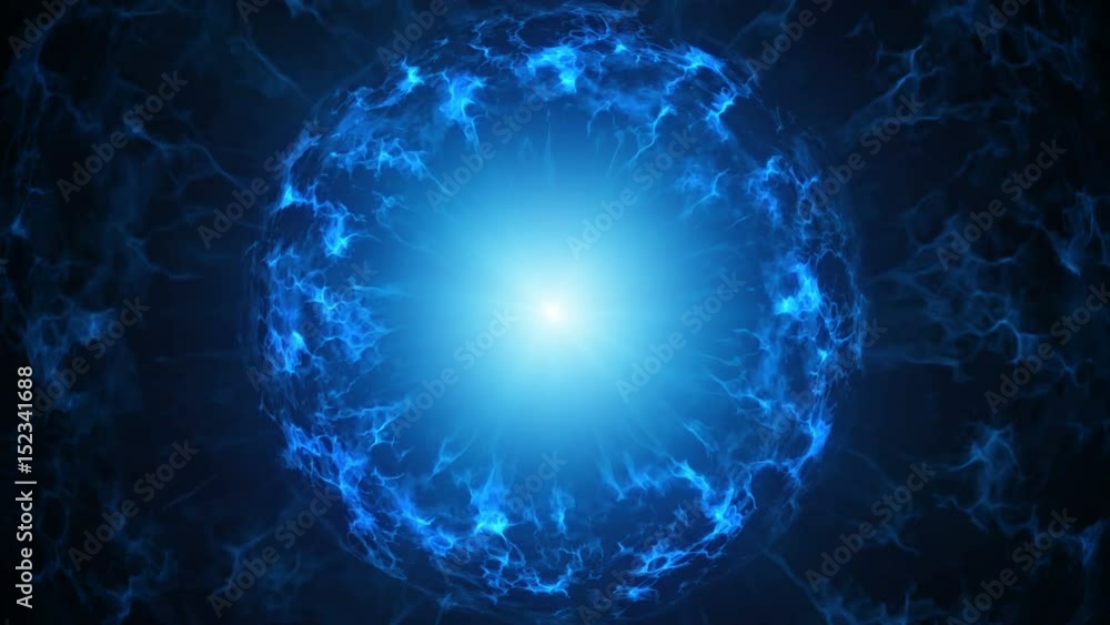 Poster blue plasma sphere futuristic abstraction. computer generated sci-fi motion background. seamless loo