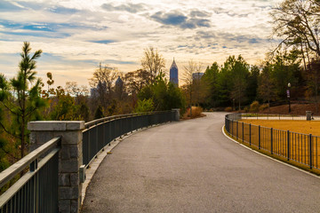 Footpath on The Promenade in the Piedmont Park in autumn day, Atlanta, USA.