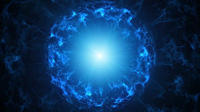 Blue plasma sphere futuristic abstraction. Computer generated sci-fi motion background. Seamless loop animation 4k (4096x2304)
