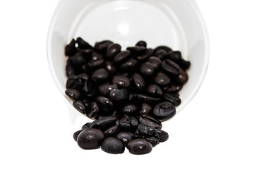 Black coffee beans on white backgrounds