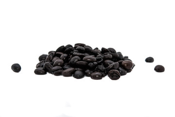 Black coffee beans on white backgrounds