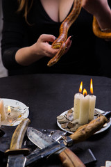 Snake is watching the magic ritual of witches