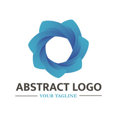 Technology vector logo template. Blue logotype in the form of circle flower, consisting of small parts. Can be used for communications companies, high-tech innovation. EPS10.