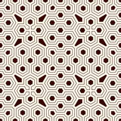 Honeycomb grid background. Outline repeated hexagon wallpaper. Seamless surface pattern with geometric ornament.
