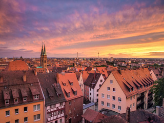 Nürnberg city panorama at sunset, Bavaria, Germany