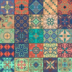 Papier Peint photo autocollant Tuiles marocaines Modèle sans couture avec des carreaux portugais de style talavera. Azulejo, ornements marocains, mexicains.