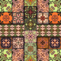 Seamless pattern with portuguese tiles in talavera style. Azulejo, moroccan, mexican ornaments.