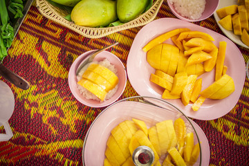 Thai style tropical dessert,mango with sticky rice