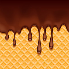 Wafer and melted chocolate - vector background.