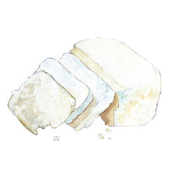 Ricotta cheese. Watercolor hand drawn illustration. Isolated on white background.