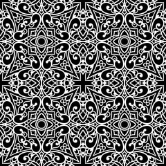 Abstract seamless pattern. Vector Cute mosaic background. Monochrome lace design. Kaleidoscope decorative ornament. Ideal for tile, wrapping paper, textile, fabric, cover.Vintage texture.