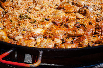 seafood paella in the fry pan