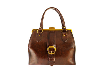 Vintage brown chest with golden buckle, bag