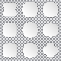 White paper stickers frames with shadow on a transparent background