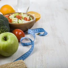 Food for diet  on a wooden table.