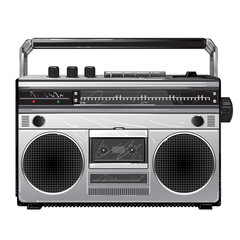 Radio Silver retro radio boom box .Vintage tape recorder for audio cassettes. Retro audio player 