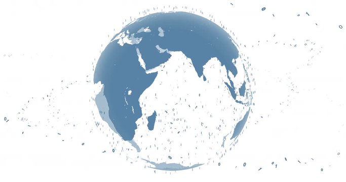 Earth rotating surrounded by bytes particles with alpha channel