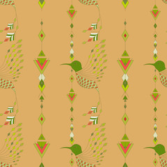 Exotic aztec birds seamless pattern. Geometric abstract tribal style. Vector illustration