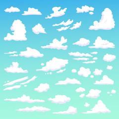 Set with clouds. Isolated art on blue background