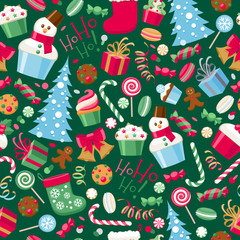 Colorful assorted christmas party icons seamless pattern.