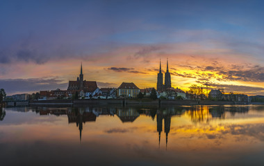 Wroclaw, Poland- Panorama of the historic and historic part of the old town "Ostrow Tumski"