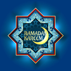 Vector Ornamental arabic golden elements pattern. Bokeh lights festive background. Greeting card, invitation for muslims month Ramadan Kareem. Vector illustration.