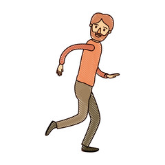 color crayon stripe cartoon full body man bearded running vector illustration