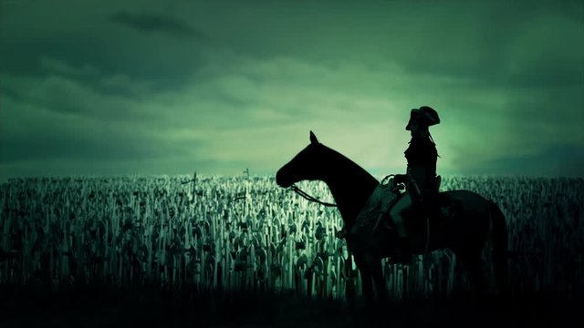 Napoleon Bonaparte Seating on His Horse In Front His Massive Army