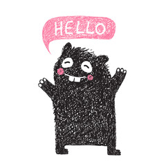 Kids Hand Drawn Black Monster say Hello