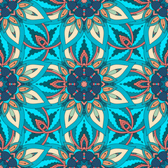 Ornate floral seamless texture, endless pattern with vintage mandala elements.