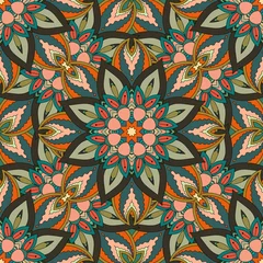 Fotobehang Ornate floral seamless texture, endless pattern with vintage mandala elements. © somber