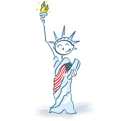 Strichmännchen als Freiheitsstatue mit Fackel und Recht