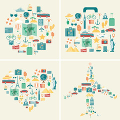 Summer holidays backgrounds collection. Holidays and Vacation concept. Travel icons. Vector
