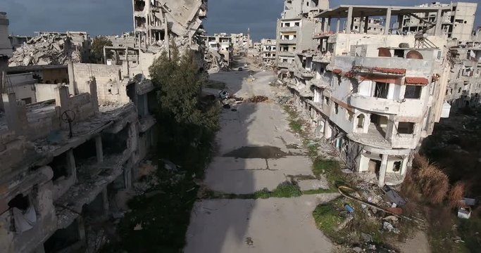 ville de Homs Syrie survol&eacute; par un drone 10.03.17 