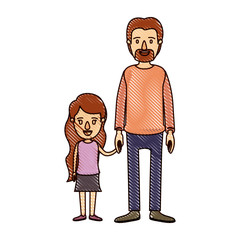 color crayon stripe cartoon full body man taken hand with girl vector illustration