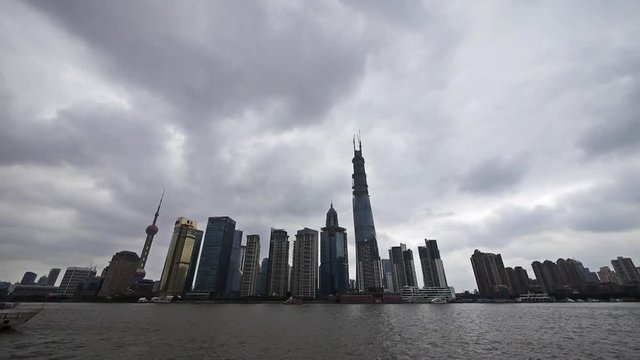 Shanghai bund,Lujiazui Financial Center,busy Huangpu River shipping.