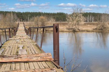 Bridge across the river in Moscow Region, Russia, april