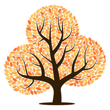 Vector tree with yellow leaves isolated on a white background
